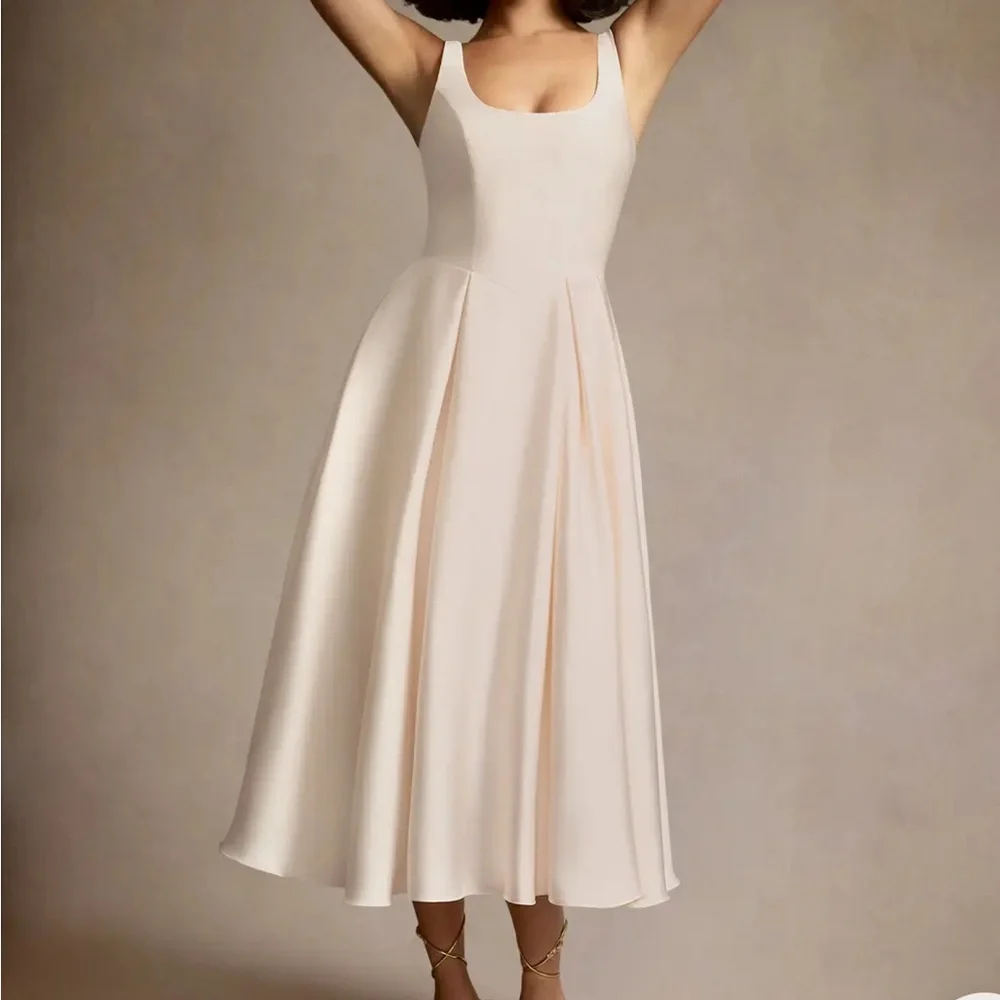 OLIVIA CREAM PLEATED MIDI DRESS - Picture 3 of 4